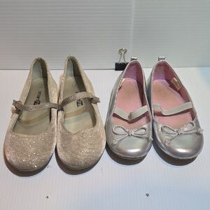 Girls Metallic and Glitter Mary Jane Flats - Silver & Gold